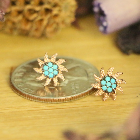 925 Sterling Silver sun Earrings with Turquoise - Picture 4 of 8